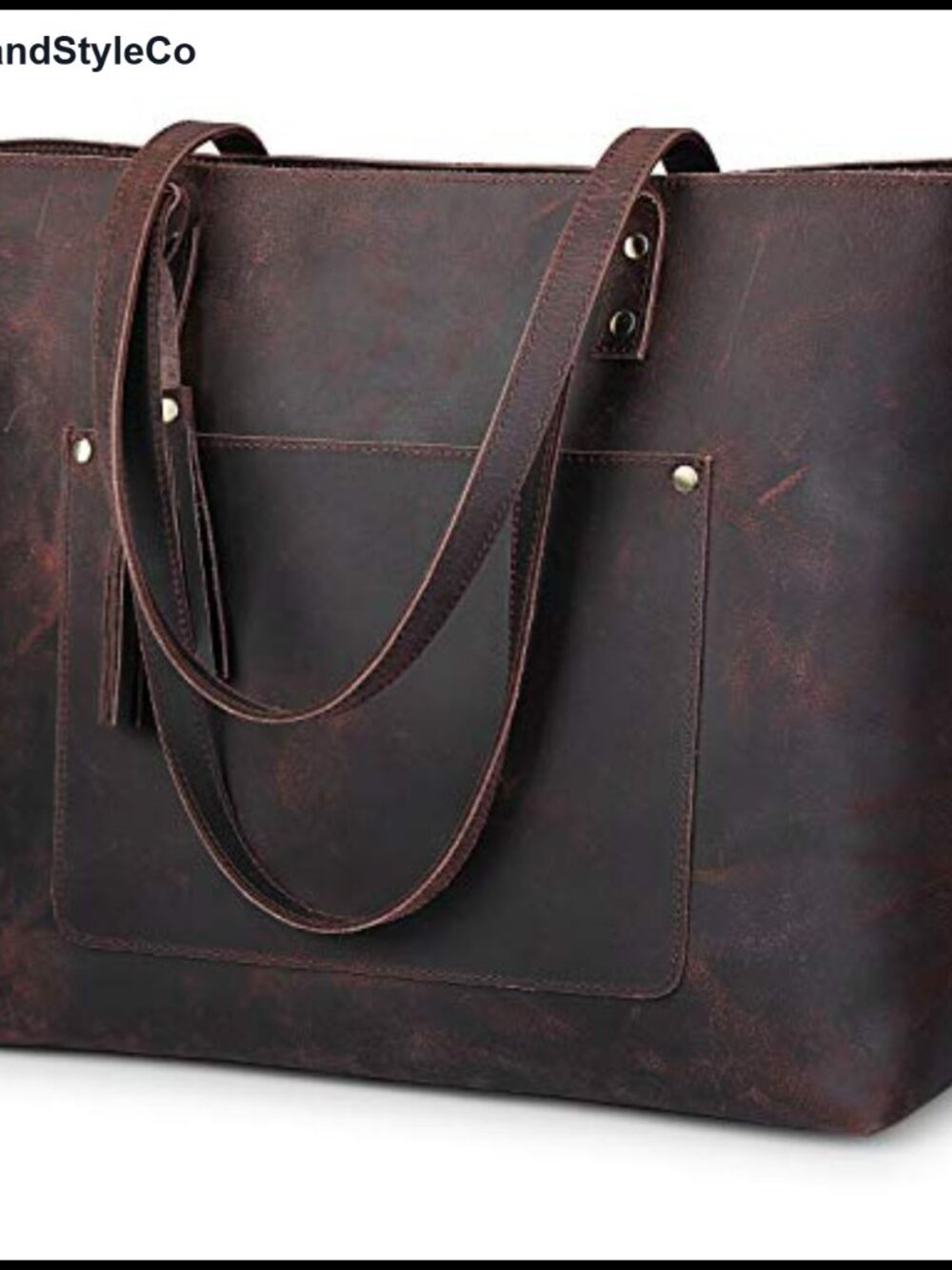Leather Tote Bag for Women Vintage Large Work Handbag with Tassel